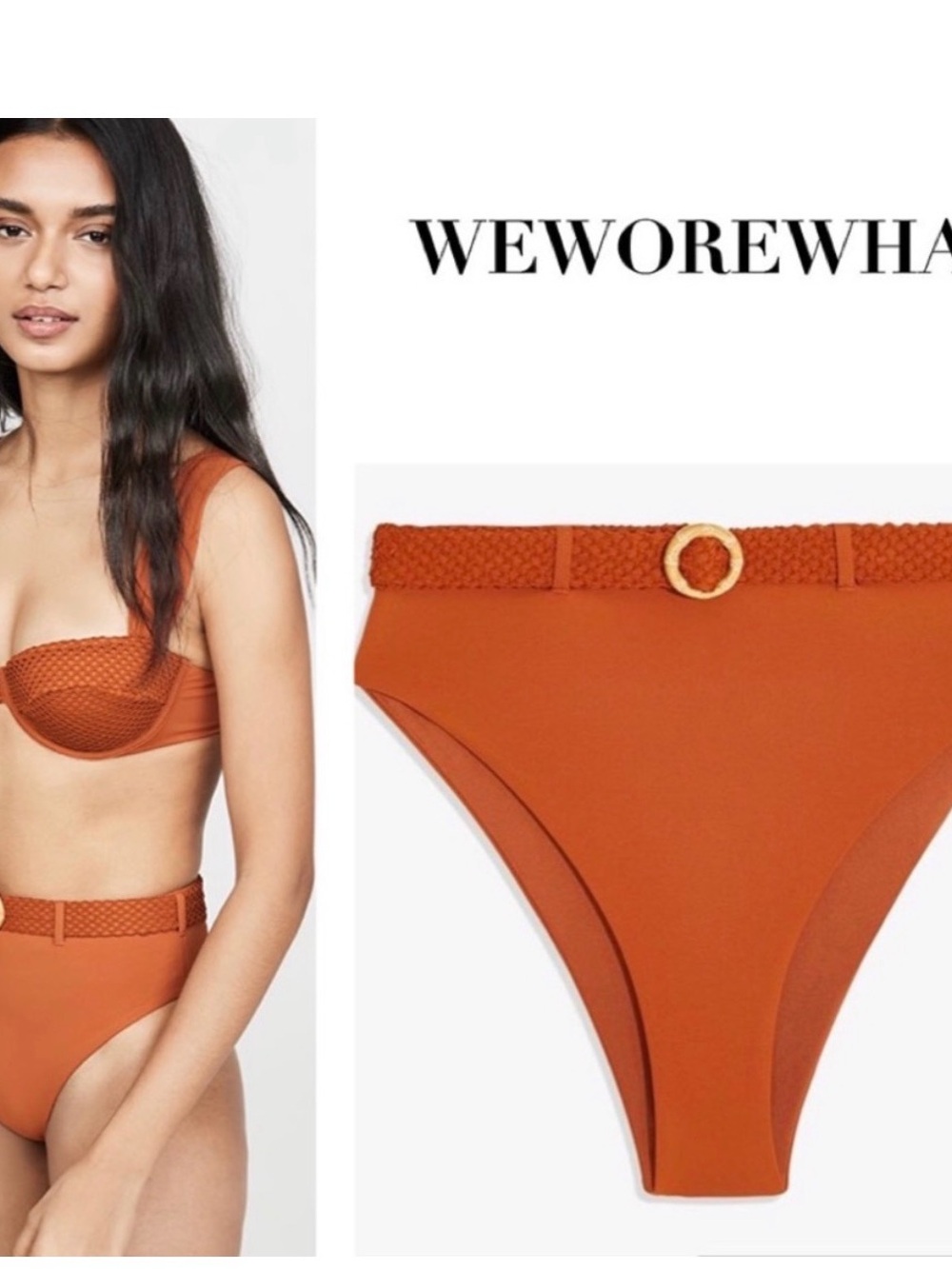 WeWoreWhat Burnt Orange Braided Belt High-Waist Bikini Set- Xs/s